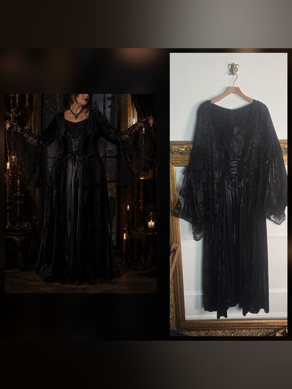 VTG Lip Service Witchy Goth Velvet Lace Up Corset Maxi Dress Black 3X 2X 1X